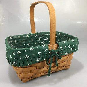 Longaberger 1995 Basket Green Woven Traditions Cotton Liner Plastic Protector